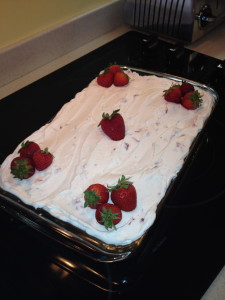 Strawberry cake with strawberry cream cheese frosting. Just yum! 